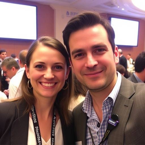 Giulia Rossi e Marco Bianchi, i fondatori di Horizonte Nuovo, sorridono durante una conferenza a Torino.