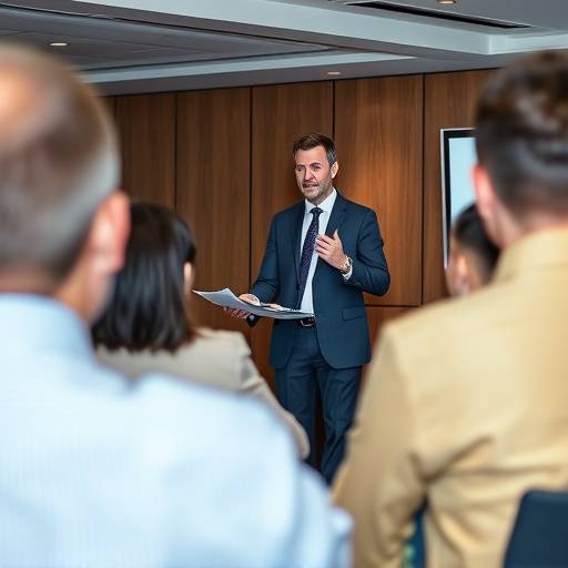 Persona che tiene una presentazione a un gruppo di persone