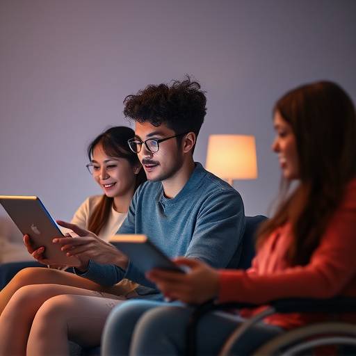 Un'immagine che rappresenta l'accessibilit&agrave;, con persone diverse che utilizzano tecnologie assistive.